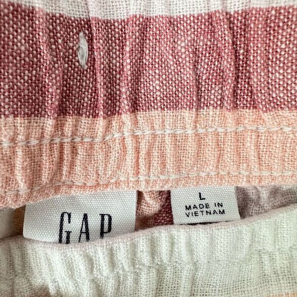Gap Women's Size Large Linen Blend Easy Pull On Shorts Pink Multi Stripe - Picture 3 of 5